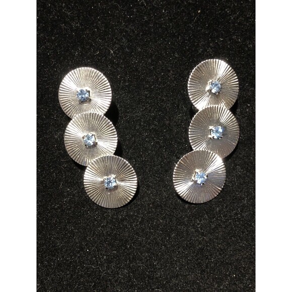 Vintage Signed CORO Rare Blue Rhinestones Silver Tone Metal Clip Earrings - Picture 2 of 7